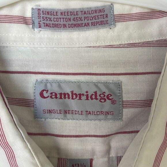 Cambridge Mens Button‎ Down Shirt Striped Long Sleeve Red White 17.5 / 34/35 - Picture 4 of 5